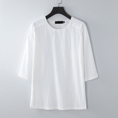 Buddha Stones Summer Casual Crew Neck Men's Elbow-Length Sleeve Cotton Linen T-Shirt - White - US/UK/AU54，EU64 (9XL) - image 9