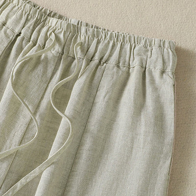 Buddha Stones Summer Casual Drawstring Solid Linen Ankle Pants Women's Wide Leg Pants With Pocket - image 11