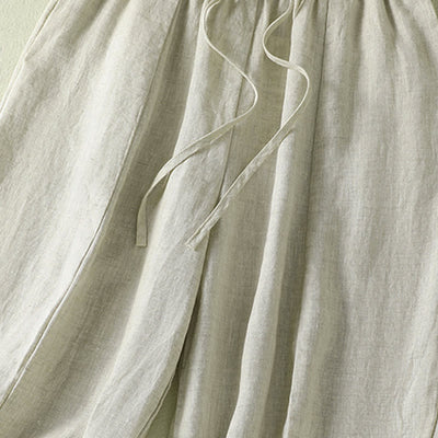 Buddha Stones Summer Casual Drawstring Solid Linen Ankle Pants Women's Wide Leg Pants With Pocket - image 12