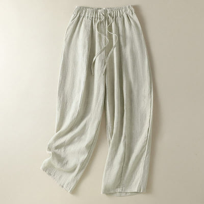 Buddha Stones Summer Casual Drawstring Solid Linen Ankle Pants Women's Wide Leg Pants With Pocket - Linen - US8-10, UK/AU12-14, EU40-42 (2XL) - image 7