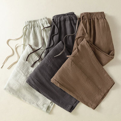 Buddha Stones Summer Casual Drawstring Solid Linen Ankle Pants Women's Wide Leg Pants With Pocket - image 23