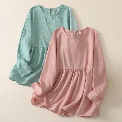 Buddha Stones Summer Casual Minimalist Solid Crew Neck Women's Long Sleeve Shirts - image 8