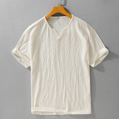 Buddha Stones Summer Casual Minimalist Solid V-Neck Men's Short Sleeve T-Shirts - Linen - US/UK/AU42, EU52 (3XL) - image 11
