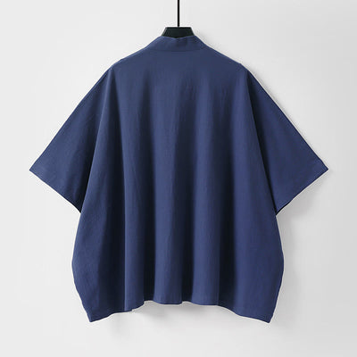 Buddha Stones Summer Minimalist Drawstring Lace-up Solid Short Sleeve Men's Kimono With Pockets - image 5