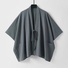 Buddha Stones Summer Minimalist Drawstring Lace-up Solid Short Sleeve Men's Kimono With Pockets - DimGray - US/UK/AU40, EU50 (L) - image 0