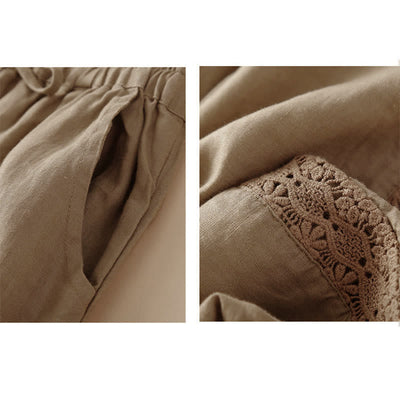 Buddha Stones Solid Color Flower Loose Drawstring Harem Pants With Pockets - image 27