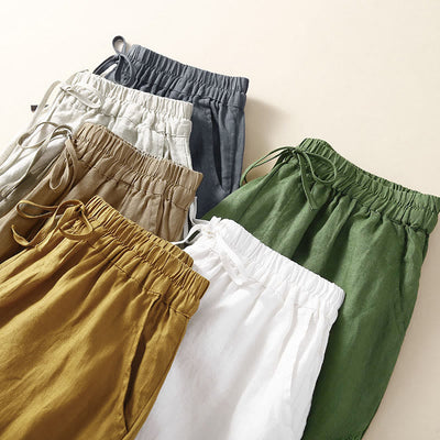 Buddha Stones Solid Color Flower Loose Drawstring Harem Pants With Pockets - image 33