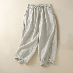 Buddha Stones Solid Color Flower Loose Drawstring Harem Pants With Pockets - Beige - US8-10，UK/AU12-14，EU40-42 (2XL) - image 0