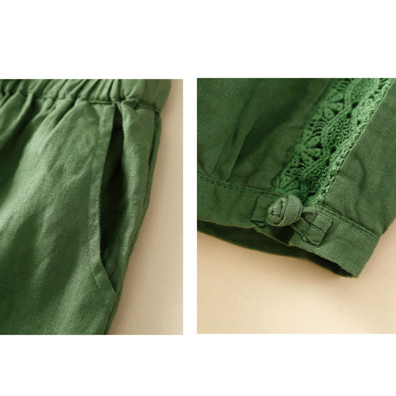 Buddha Stones Solid Color Flower Loose Drawstring Harem Pants With Pockets - image 22