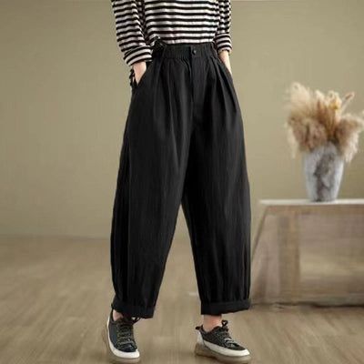 Buddha Stones Casual Solid Color One Top Button Elastic Waistband Women's Pants With Pockets - Black - US8-10，UK/AU12-14，EU40-42 (2XL) - image 11