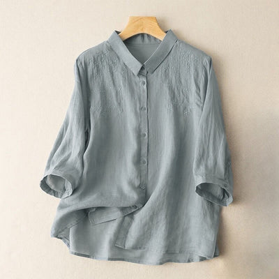 Buddha Stones Casual Women's Embroidery Standing Collar Half Sleeve Design Shirt - LightBlue - US8-10，UK/AU12-14，EU40-42 (2XL) - image 10