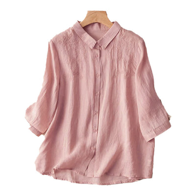 Buddha Stones Casual Women's Embroidery Standing Collar Half Sleeve Design Shirt - image 15