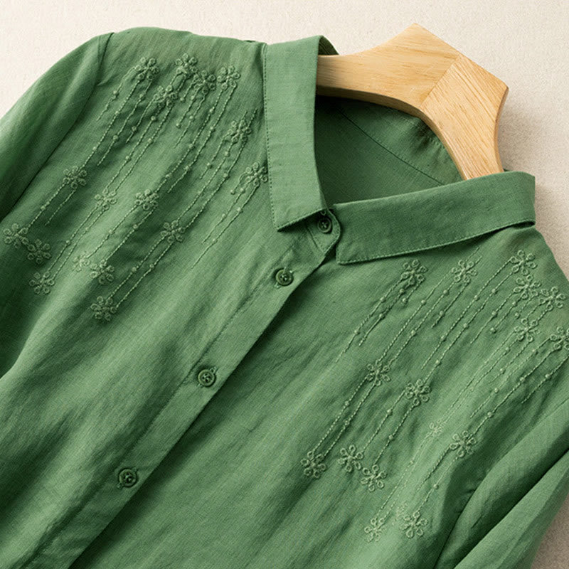 Buddha Stones Casual Women's Embroidery Standing Collar Half Sleeve Design Shirt - image 3