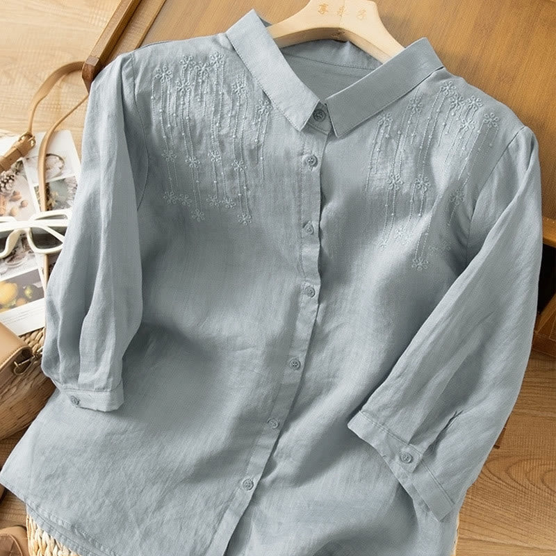 Buddha Stones Casual Women's Embroidery Standing Collar Half Sleeve Design Shirt - image 11