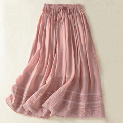 Buddha Stones Summer Plain Drawstring Lace Patchwork Design Women's 7-8 Length Skirt - LightPink - US8-10，UK/AU12-14，EU40-42 (2XL) - image 0