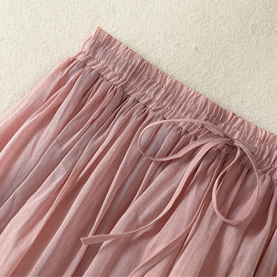 Buddha Stones Summer Plain Drawstring Lace Patchwork Design Women's 7-8 Length Skirt - image 4