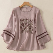 Foviel Retro Embroidery Floral Three Quarter Sleeve Women's T-Shirt