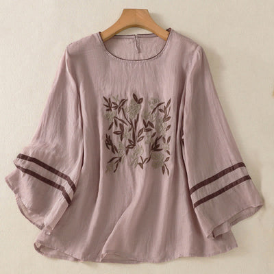 Buddha Stones Retro Embroidery Floral Three Quarter Sleeve Women's T-Shirt - Plum - US14，UK/AU18，EU46 (2XL) - image 23