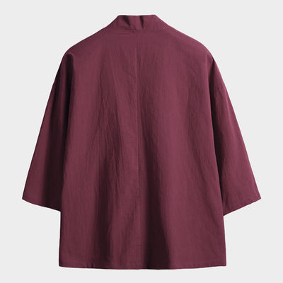 Buddha Stones Solid Color Lace-up Three Quarter Sleeve Open Front Jacket Men's Kimono - image 7