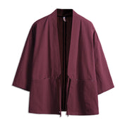 Foviel Solid Color Lace-up Three Quarter Sleeve Open Front Jacket Men's Kimono