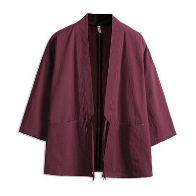 Buddha Stones Solid Color Lace-up Three Quarter Sleeve Open Front Jacket Men's Kimono - IndianRed - US/UK/AU48，EU58(5XL) - image 6