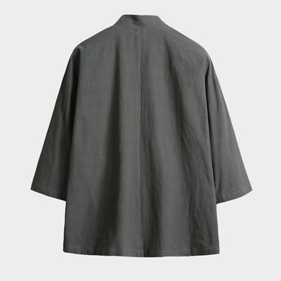 Buddha Stones Solid Color Lace-up Three Quarter Sleeve Open Front Jacket Men's Kimono - image 5