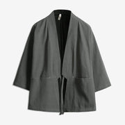 Foviel Solid Color Lace-up Three Quarter Sleeve Open Front Jacket Men's Kimono