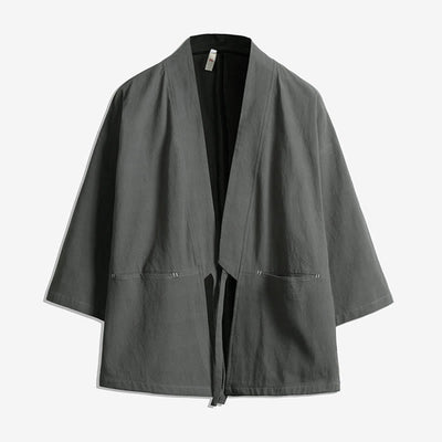 Buddha Stones Solid Color Lace-up Three Quarter Sleeve Open Front Jacket Men's Kimono - Gray - US/UK/AU48，EU58(5XL) - image 4