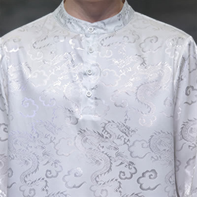 Buddha Stones Summer Vintage Tang Style Mandarin Collar Dragon Clouds Pattern Men's Short Sleeve Shirts - image 18