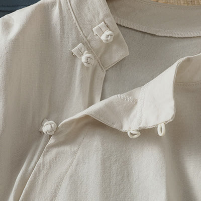 Buddha Stones Summer Casual Tang Style Frog Button Crew Neck Solid Women's Short Sleeve Shirts - image 9