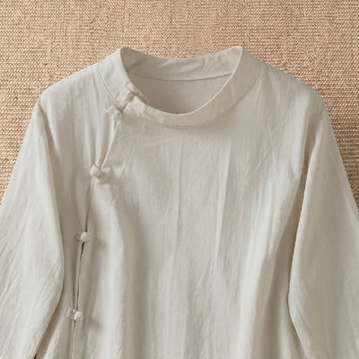 Buddha Stones Summer Casual Tang Style Frog Button Crew Neck Solid Women's Short Sleeve Shirts - image 7