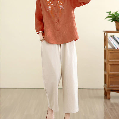 Buddha Stones Summer Vintage Tang Style Embroidery Floral Women's Three-Quarter Sleeve Shirts - image 17