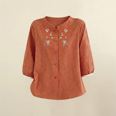 Buddha Stones Summer Vintage Tang Style Embroidery Floral Women's Three-Quarter Sleeve Shirts - image 11