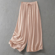 Foviel Sommer Casual Eleganter Tunnelzug Solide Cropped Hose Damen weites Bein Hose mit Taschen