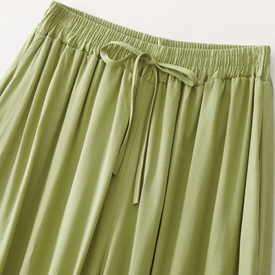 Buddha Stones Summer Casual Elegant Drawstring Solid Cropped Pants Women's Wide Leg Pants With Pockets - image 1