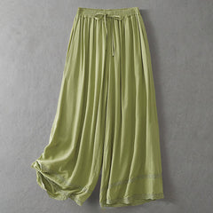 Buddha Stones Summer Casual Elegant Drawstring Solid Cropped Pants Women's Wide Leg Pants With Pockets - YellowGreen - US8-10, UK/AU12-14, EU40-42 (2XL) - image 0