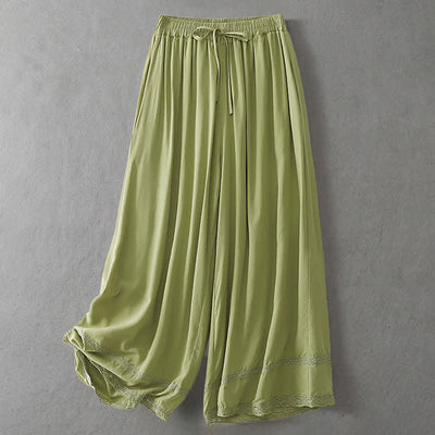 Buddha Stones Summer Casual Elegant Drawstring Solid Cropped Pants Women's Wide Leg Pants With Pockets - YellowGreen - US8-10, UK/AU12-14, EU40-42 (2XL) - image 0