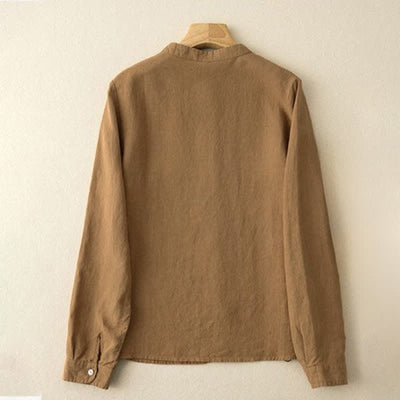 Buddha Stones Fall Casual Tang Style Mandarin Collar Solid Women's Long Sleeve Shirts - image 10