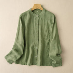 Buddha Stones Fall Casual Tang Style Mandarin Collar Solid Women's Long Sleeve Shirts - DarkSeaGreen - US12, UK/AU16, EU44 (3XL) - image 0