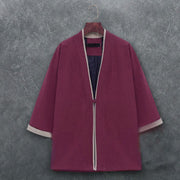Foviel Spring Summer Minimalist Casual Knot Button Solid Cotton Three-Quarter Sleeve Men's Kimono