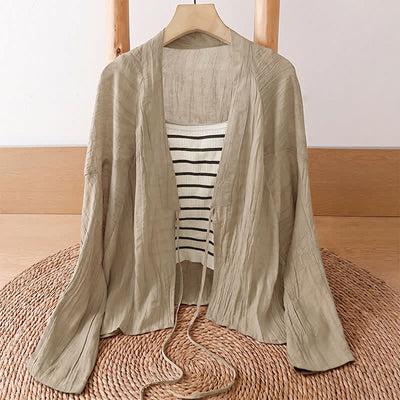 Buddha Stones Summer Casual Boho Wrinkle Design Drawstring Solid Women's Kimono - image 2