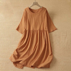 Buddha Stones Summer Casual Minimalist Solid Orange Crew Neck Women's Short Sleeve Dress - Peru - US14, UK/AU18, EU46 (2XL) - image 0