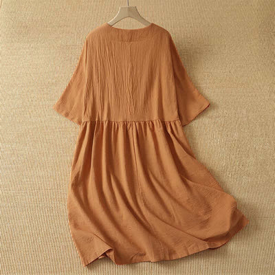 Buddha Stones Summer Casual Minimalist Solid Orange Crew Neck Women's Short Sleeve Dress - image 1