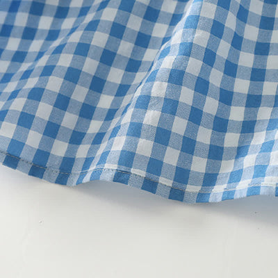 Buddha Stones Spring Casual Vintage Light Blue Plaid Crew Neck Women's Long Sleeve Dress With Pocket - image 11