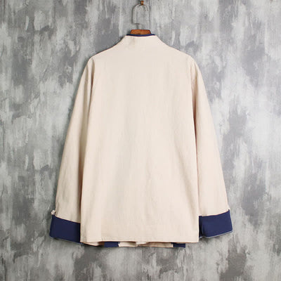 Buddha Stones Spring Fall Casual Tang Style Drawstring Contrast Trim Solid Men's Kimono - image 1