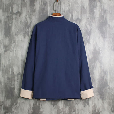 Buddha Stones Spring Fall Casual Tang Style Drawstring Contrast Trim Solid Men's Kimono - image 11