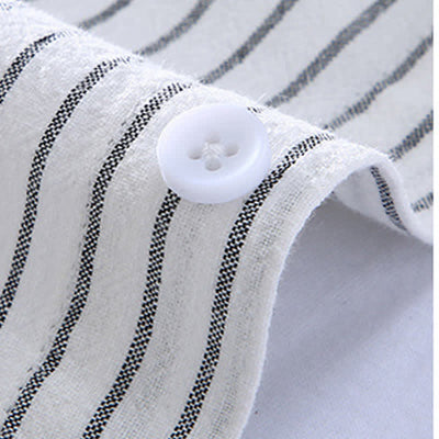 Buddha Stones Spring Fall Casual Minimalist Button-Up Vertical Striped Men's Long Sleeve Shirts With Patch Pocket - image 5