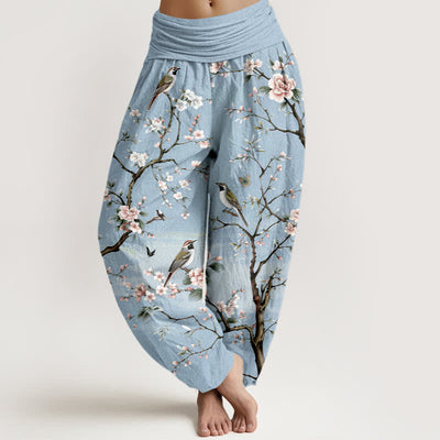 Buddha Stones Cotton Cherry Blossoms Bird Pattern Women's Elastic Waist Harem Pants - PowderBlue - US16，UK/AU20，EU48 (3XL) - image 5