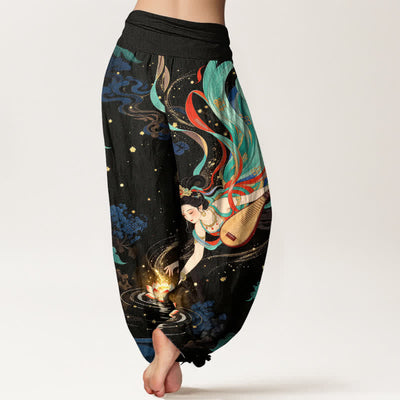 Buddha Stones Cotton Celestial Musician Lotus Pattern Women's Elastic Waist Harem Pants - image 2