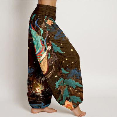 Buddha Stones Cotton Celestial Musician Lotus Pattern Women's Elastic Waist Harem Pants - image 9